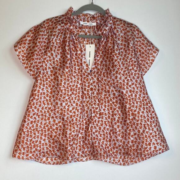 Samsoe Karookh Blouse Floral Shimmer Flutter Sleeve Feminine Romantic Womens S - Picture 2 of 13